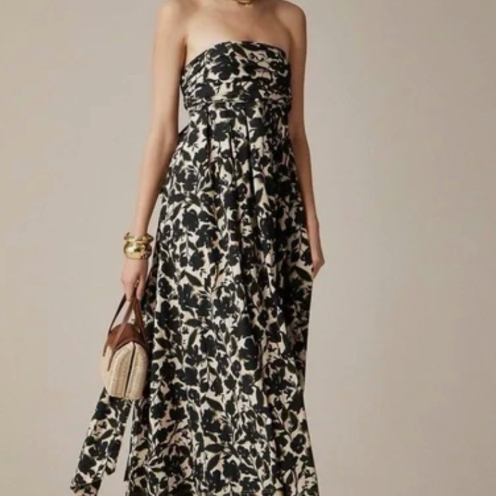 J. Crew Elegant Black and Cream Floral Maxi dress